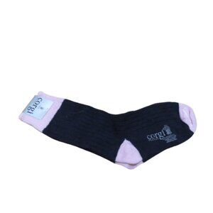 CORGI 100% Cashmere Ribbed Luxury House Socks in Navy Pink - Size Large NWT